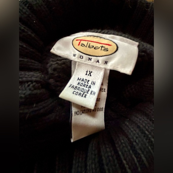 Talbots Women’s Cable Knit Funnel Neck 100% Cotton Fisherman Sweater Black Sz 1X - Picture 3 of 7